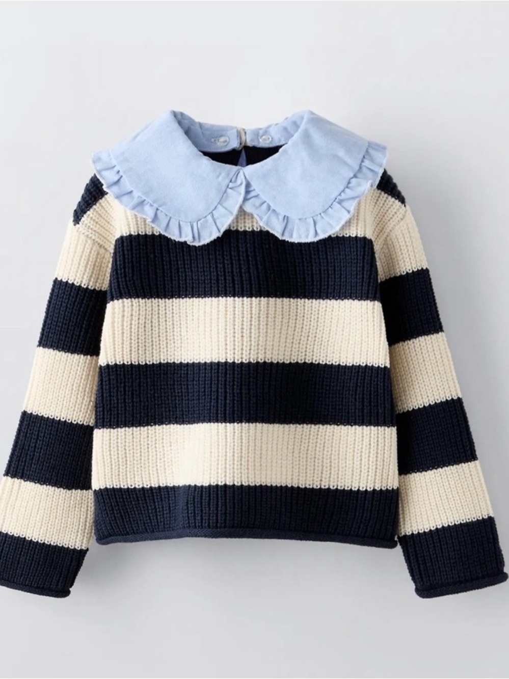 Zara Navy & Cream Striped Knit Sweater w/ Detachable Collar